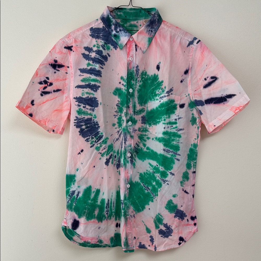French Connection Pink and Green Tie-Dye Shirt